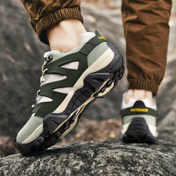 Leather Mesh Sports Non Slip Hiking Casual Shoes